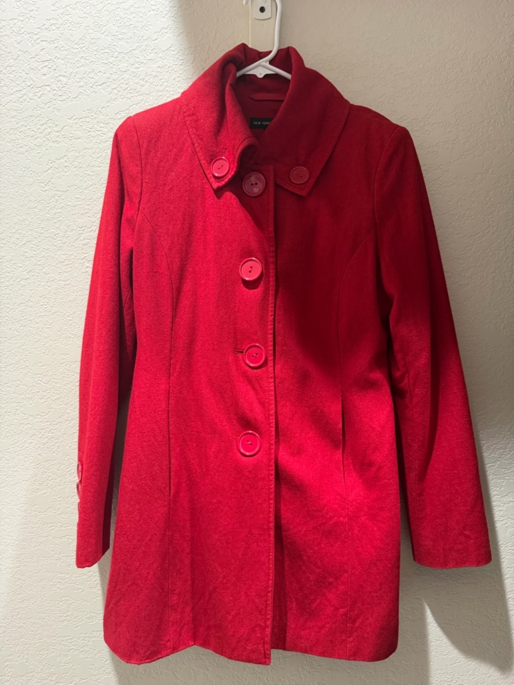 New York & Company Red Pea Coat with Button Front